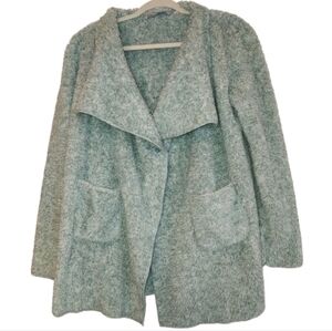 Hugs From Soft Surroundings Size S Plush Sage Cream One Button Front Cozy Jacket